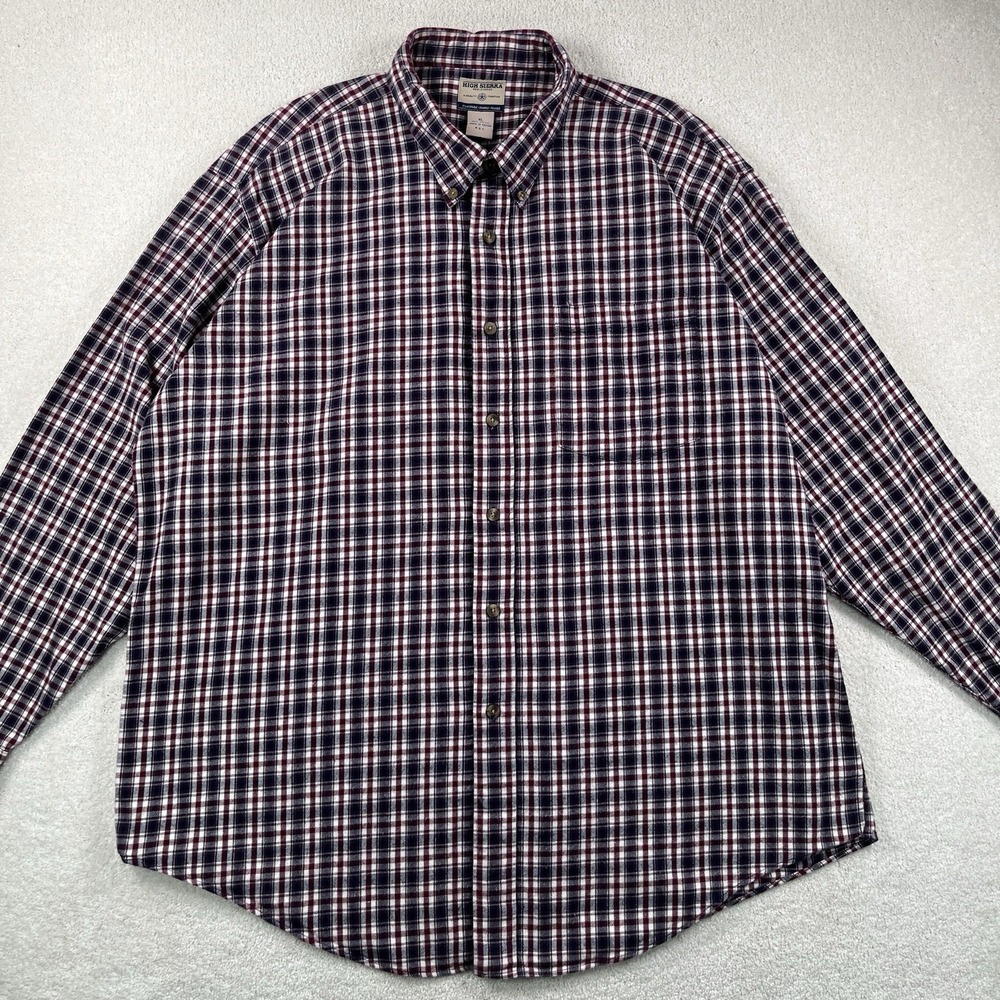 Vtg 80s 90s High Sierra Flannel Shirt Men's XL Maroon Navy Blue Plaid Pocket EUC